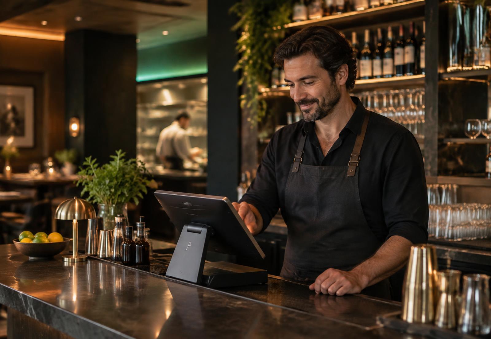 Restaurant owner using a point of sale system